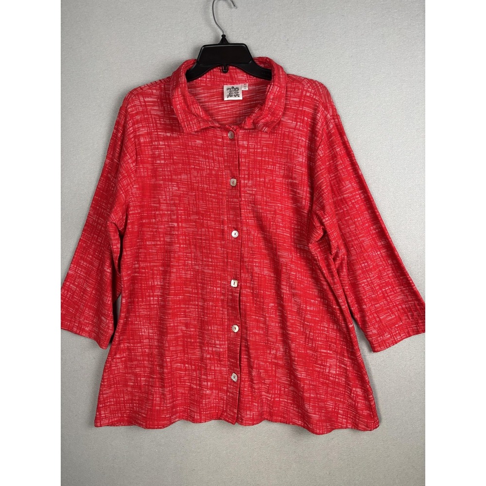 Parsley & Sage Shirt Womens XL Red Textured Button Front 3/4 Sleeve Collared